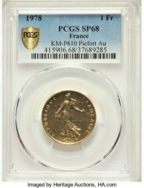 Rare France 1978 Gold Proof 1 Franc Piefort Paris PCGS SP68 Mintage-142