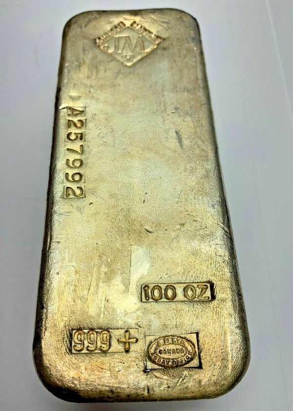 Canada Vintage Silver Bar Johnson Matthey 100 oz .999 Serial Number A