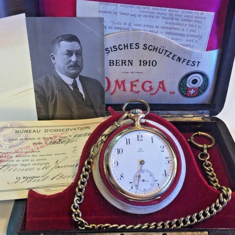 Swiss 1910 Gold Shooting Watch Bern Switzerland Omega Very Rare