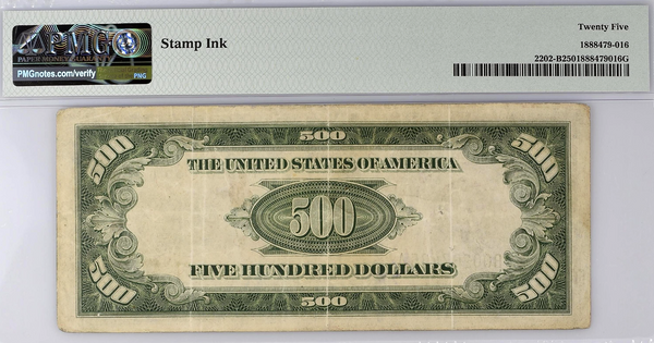 1934 $500 Bill Federal Reserve Note New York PMG VF25 Fr.2202-B