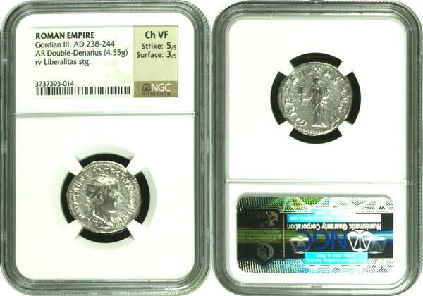 Roman Empire Gordian III AD238-244 Double Denarius Liberalitas NGC Ch VF