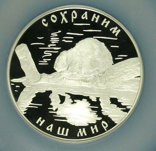 Russia 2008 Silver Coin 25 Roubles Wildlife European Beaver NGC PF68 Low Mintage