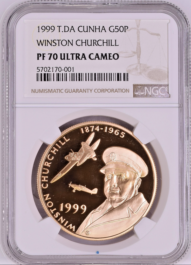 Tristan da Cunha 1999 Gold 50 Pence Winston Churchill NGC PF70 Minage-125