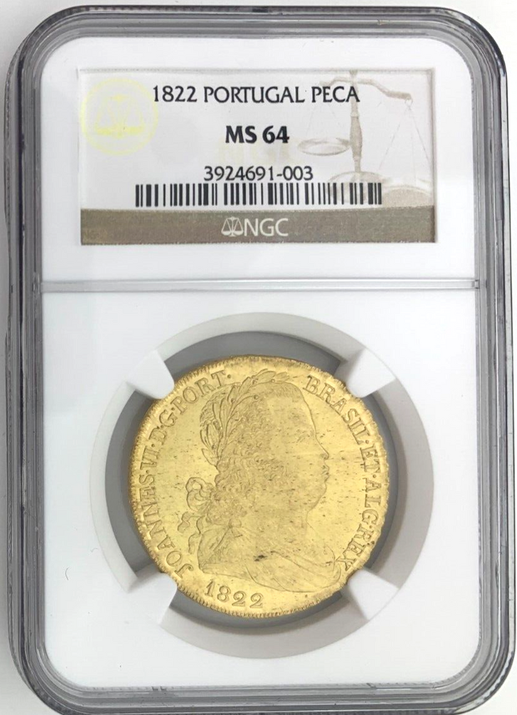 Portugal 1822 Gold Coin Peca Joannes João VI NGC MS64