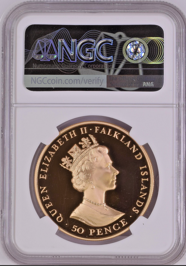 Falkland Islands 1999 Gold 50 Pence Admiral Winston Churchill NGC PF69 Mint.-125