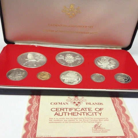 Cayman Islands 1976 Set 8 Proof Coins (4 Silver) minted in Canada Box COA