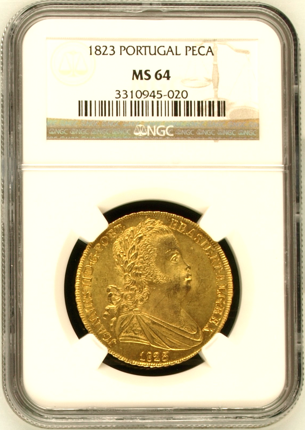 Portugal 1823 Gold Coin Peca Joannes João VI NGC MS64