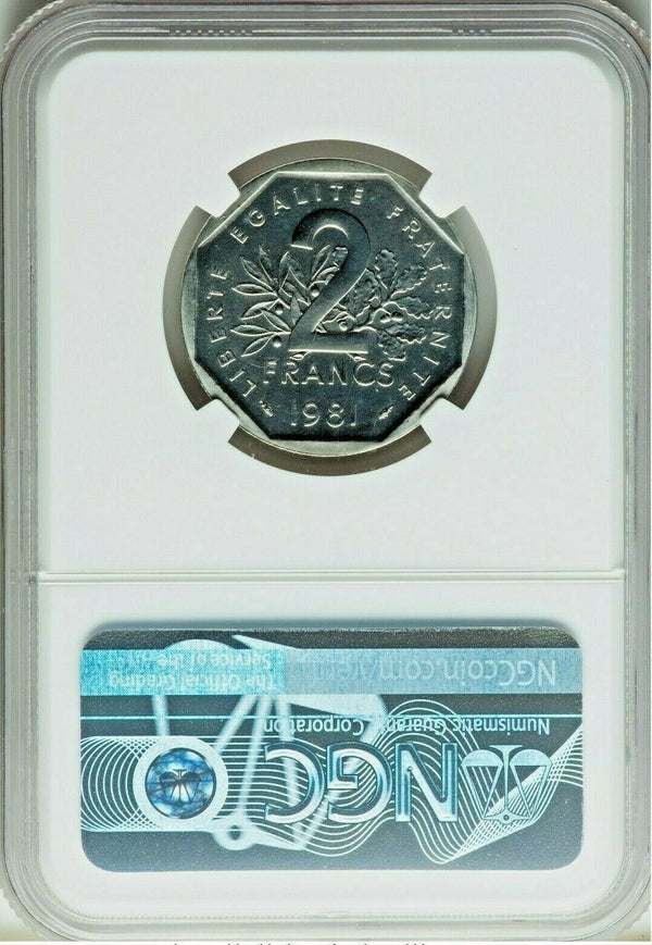 1981 France Platinum Proof Piefort 2 Francs Paris NGC PF68 Mintage-16 COA