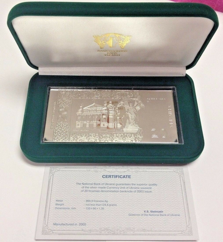 2005 Ukraine 20 Hryvnas Rectangular Silver Coin 4oz Ivan Franko Low Mintage Box
