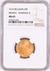 1914 Belgium 20 Francs Gold NGC MS65 King Albert I French text Position A