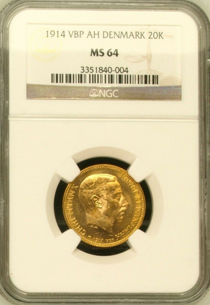 Denmark 1914 VBP AH Gold Coin 20 Kroner King Christian X NGC MS64