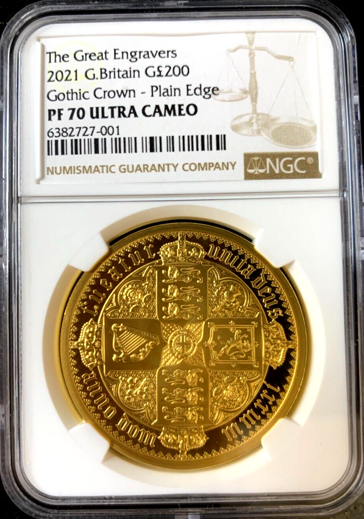 2021 Great Britain 2oz Gold £200 Gothic Crown Plain Edge NGC PF70 2021 Great Britain 2oz Gold £200 Gothic Crown Plain Edge NGC PF70