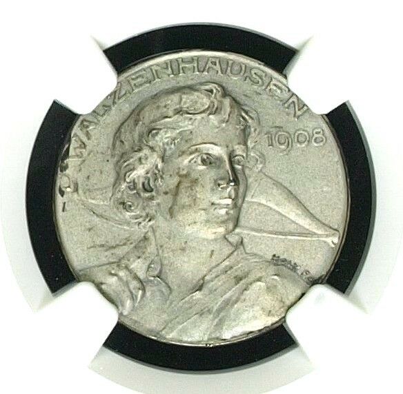 Swiss 1908 Silver Shooting Medal Appenzell Walzhausen R-73a Archer NGC MS64