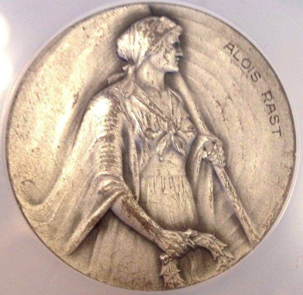 Rare Swiss Silver Shooting Medal Ticino R-1523a Alois Rast NGC MS63 Woman