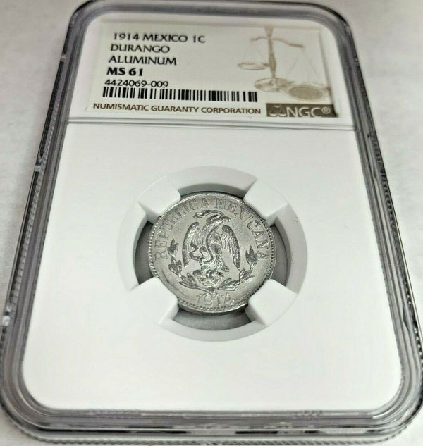 1914 Mexico Silver Coin Revolutionary DURANGO Centavo Aluminum NGC MS61