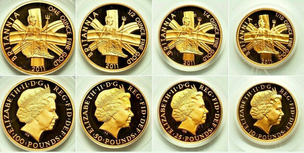 Great Britain 2011 Gold Set 4 Coins £100, $50, £25, £10 Britannia PCGS PF70