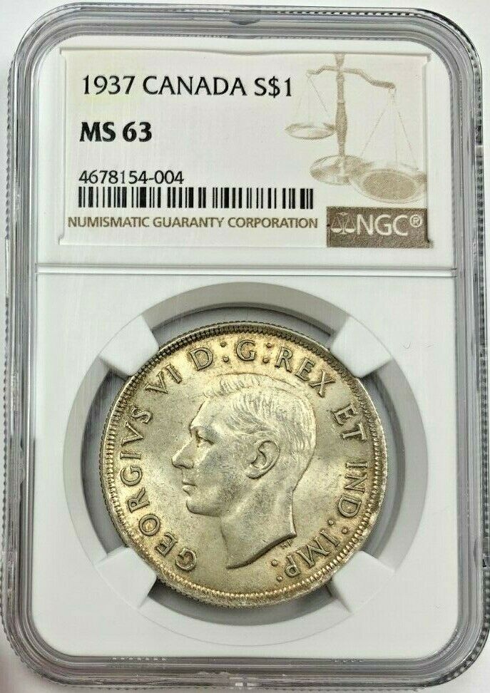 1937 Silver $1 Canada King George VI Dollar Voyageur NGC MS63