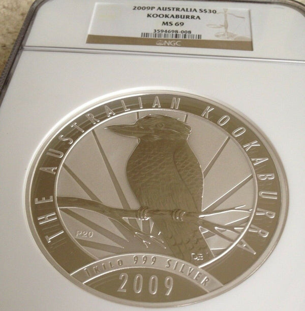 Australia 2009 Silver 30 Dollars 1 kilo kg Kookaburra Bird NGC MS69 Perth Mint
