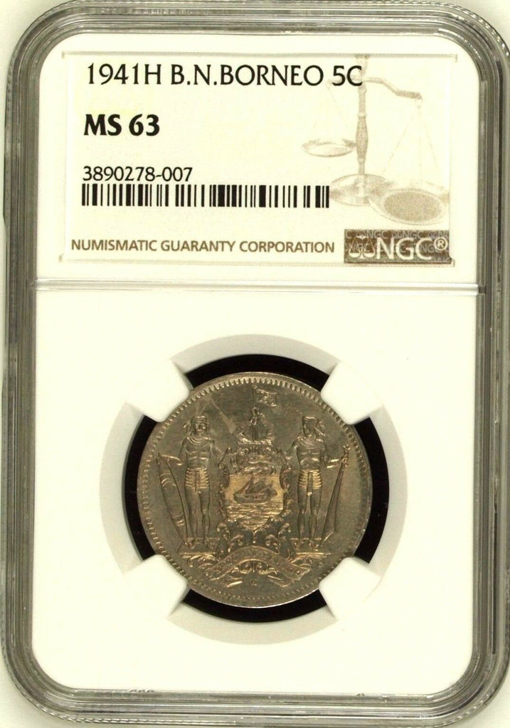 1941 H British North Borneo Copper-Nickel Coin 5 Cent NGC MS63