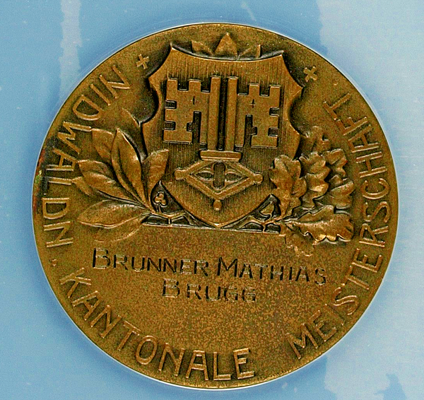 Extremely Rare Swiss Bronze Shooting Medal NGC MS64 R-1035 Beckenried Nidwalden