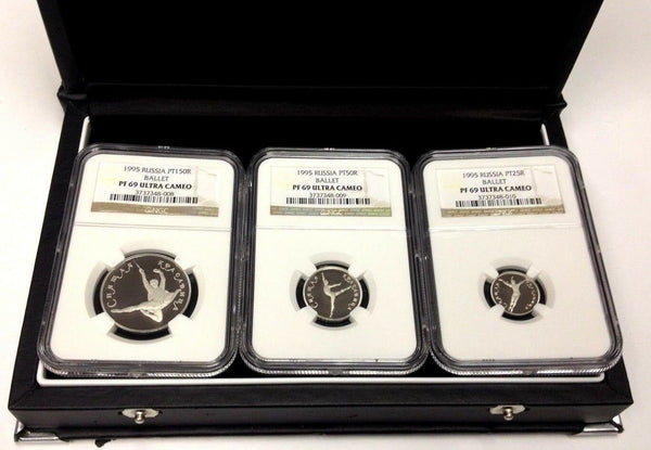 Russia 1995 Set 3 Platinum Coins Ballet Sleeping Beauty NGC PF69 Box