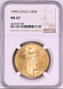1999 Gold 1oz Coin $50 American Eagle United States NGC MS67