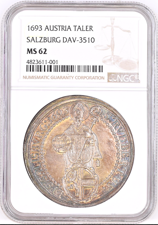 Austria Salzburg 1693 Silver Thaler Johann Ernst von Thun Madona Child NGC MS62