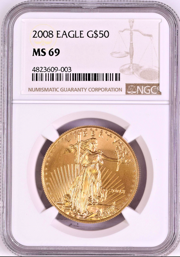 2008 W Gold 1oz Coin $50 American Eagle United States NGC MS69
