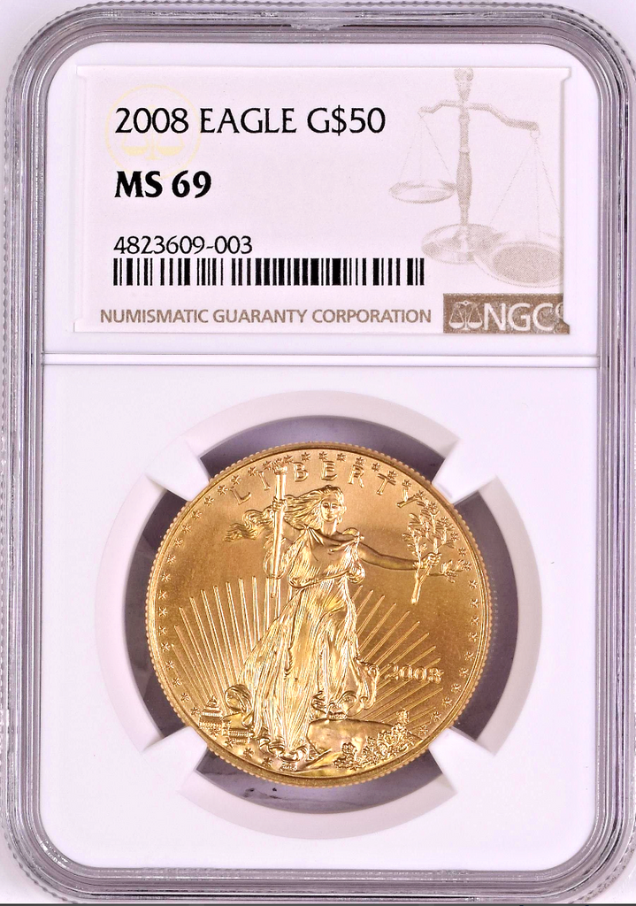 2008 W Gold 1oz Coin $50 American Eagle United States NGC MS69