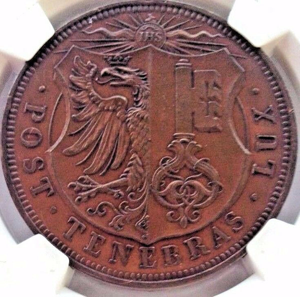 Rare Swiss 1887 Bronze Shooting Medal Geneva R-631c Mintage-300 NGC MS64 Geneve