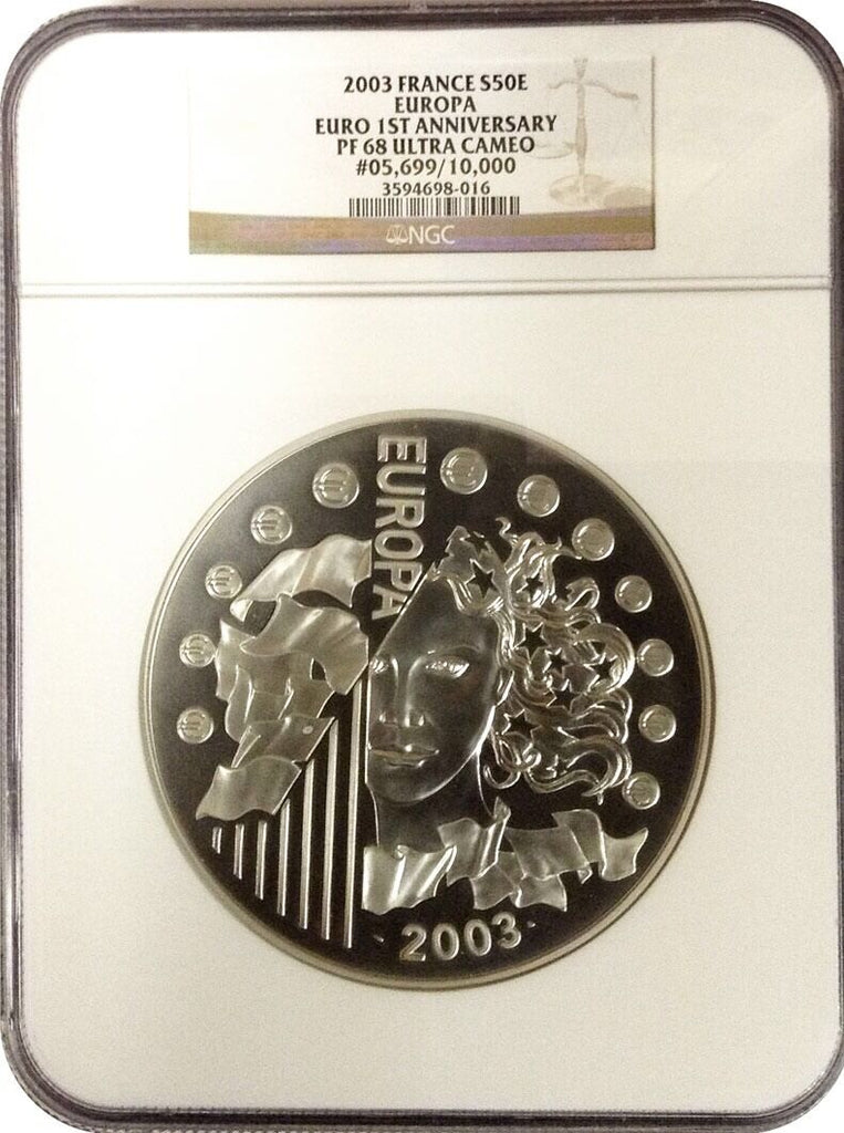 2003 FRANCE THE GODDESS EUROPA Huge 1 KILO Kg SILVER €50 EURO COIN NGC PF68 Rare