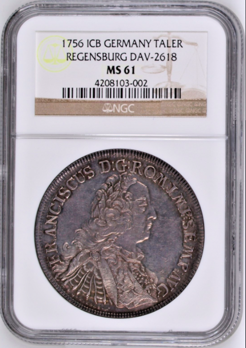 1756 German States Regensburg Silver City Francis Taler Emperor Franz I NGC MS61