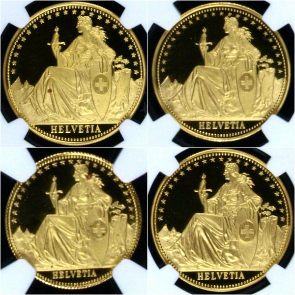 Swiss 1986 Set 4 Gold Medallions Helvetia Eternal Pact NGC PF67-69 Switzerland