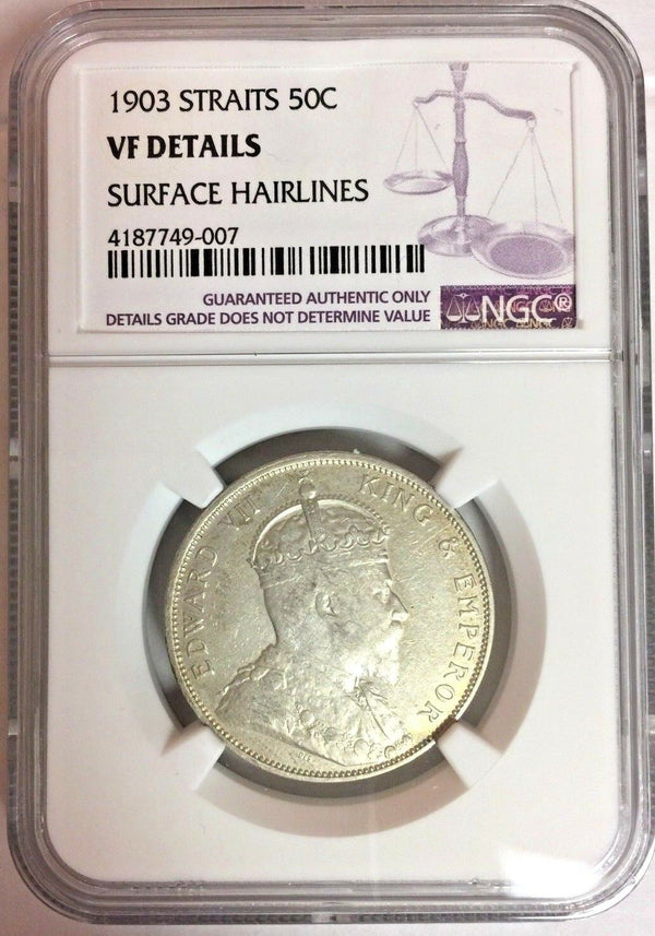 British Crown Colony 1903 Straits Settlements Edward VII Silver 50 Cents NGC VF