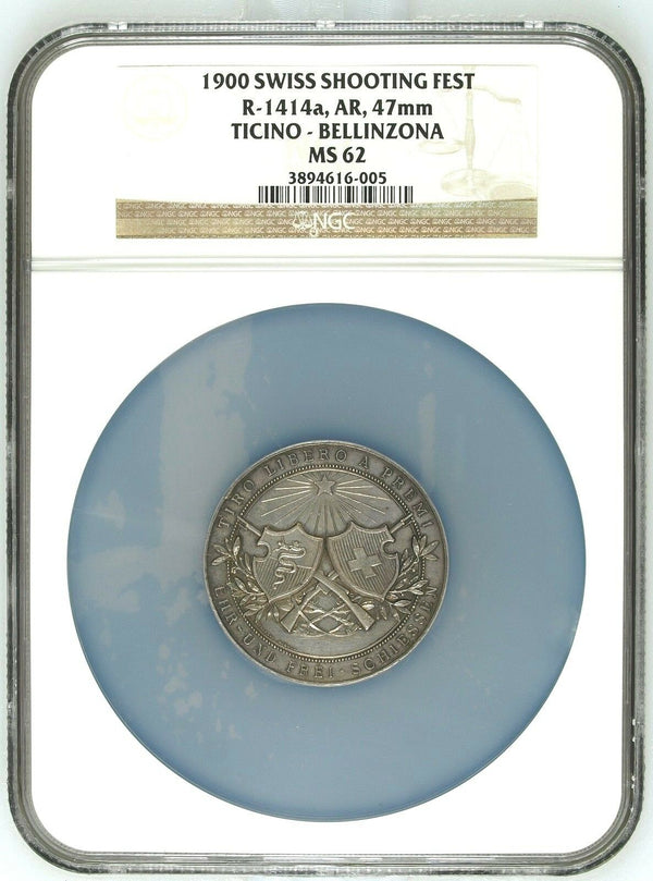 Swiss 1900 Silver Medal Shooting Fest Ticino Bellizona R-1414a  NGC MS62 - Rare