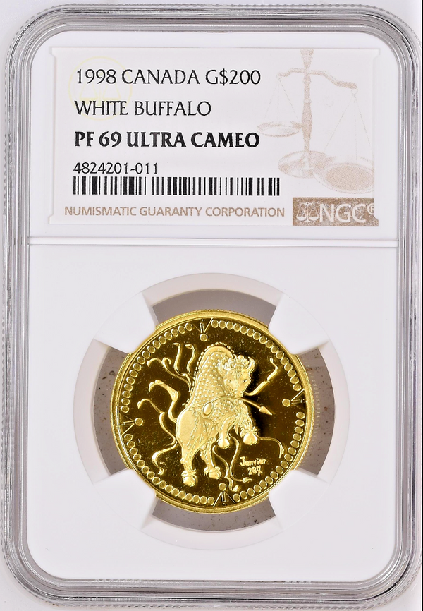 1998 Canada Gold $200 White Buffalo Canadian Native Cultures Traditions NGC PF69