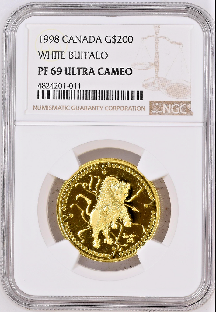 1998 Canada Gold $200 White Buffalo Canadian Native Cultures Traditions NGC PF69
