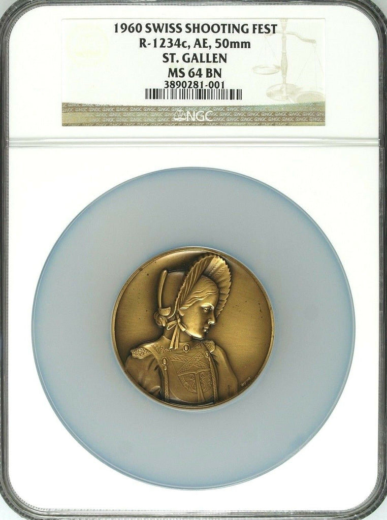 Swiss 1960 Bronze Shooting Medal St Gallen R-1234c Woman NGC MS64 Mintage-340
