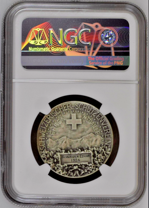 Swiss 1924 Silver Shooting Festival Medal Luthy Gottlieb R-1958a NGC MS67