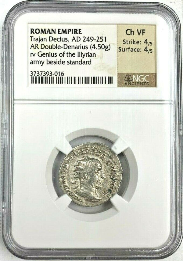 Roman Trajan Decius AD244-249 Double Denarius Genius Army Illyricum NGC Ch VF