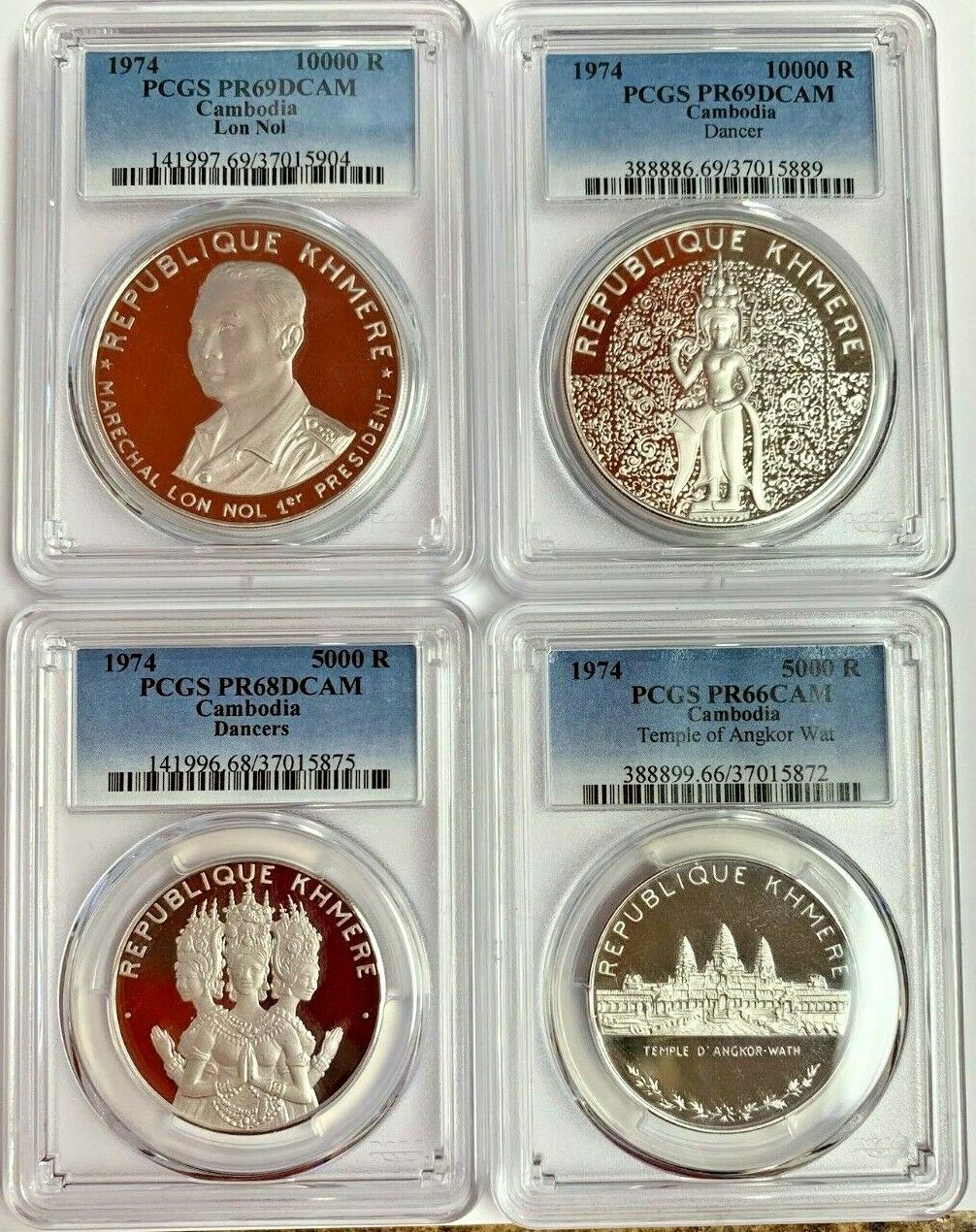 Cambodia 1974 Silver Set 4 Coins PCGS PF66-69 Khmer Republic Mintage-8 –  World Quality Coins