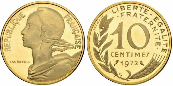 Rare France 1972 Gold Piéfort Coin 10 Centimes Mintage-75 NGC PF69 Top Pop