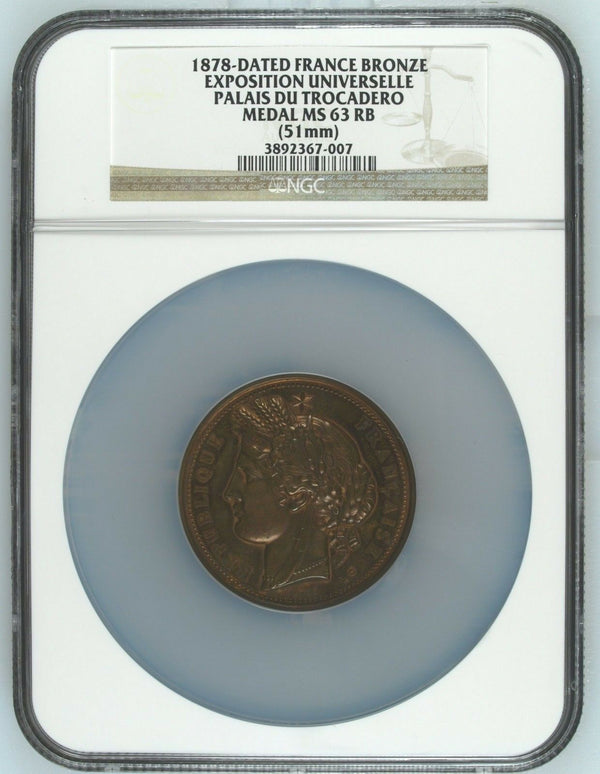 France 1878 Medal Exposition Universelle Paris Palais Du Trocadero NGC MS63