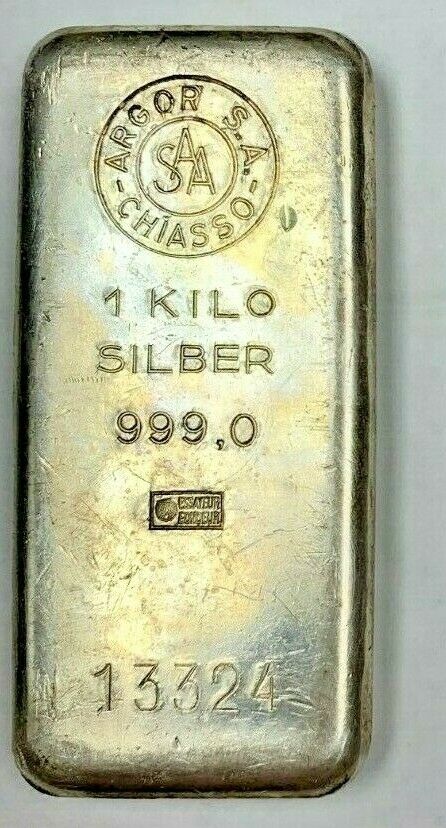 Swiss Vintage Argor S. A. Chiasso .999 Fine Silver Bar 1 Kilo 32.15oz