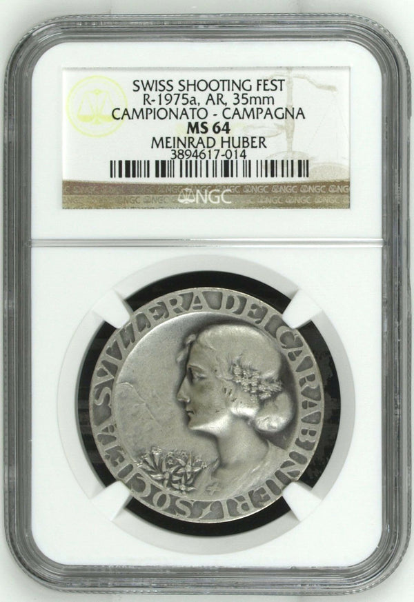 Swiss Silver Shooting Medal Campinato Campagna R-1975a NGC MS64 Extremely Rere