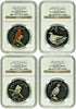 2009 Oman Set 4 Silver Colorized Coins 1 Rial Birds NGC PF69-70 Box COA Rare