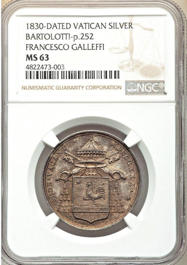 Vatican 1830 Silver Medal Pietro Francesco Cardinal Galleffi Holy Roman NGC MS63