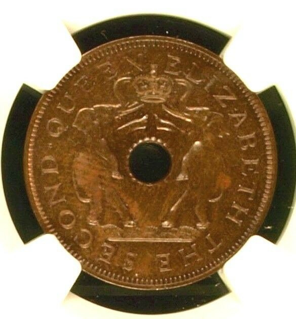 Rhodesia 1955 NYASALAND Penny Proof NGC PF64BN Coin Elephant