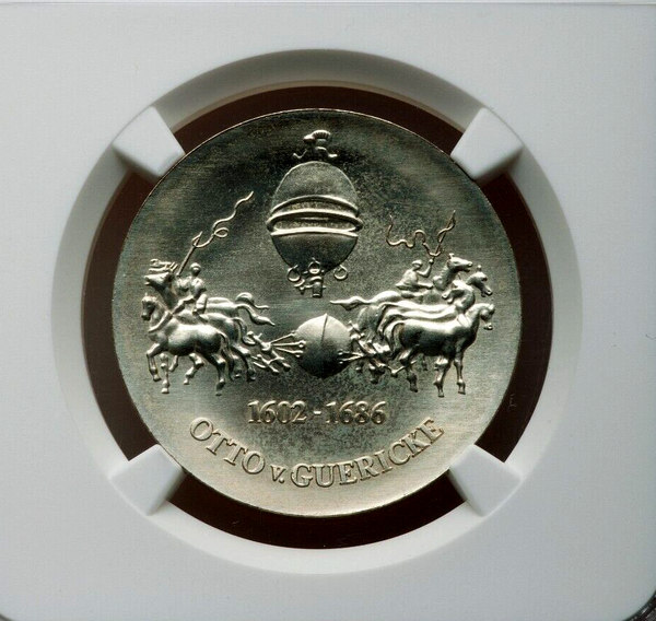 East Germany DDR 1977 Silver Probe 10 Marks Otto von Guericke NGC MS65