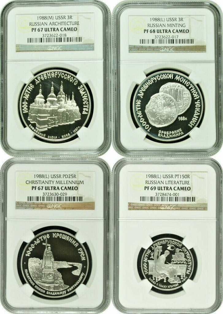Russia USSR 1988 Silver Platinum Palladium Set 4 Proof Coins NGC PF 67,68, 69